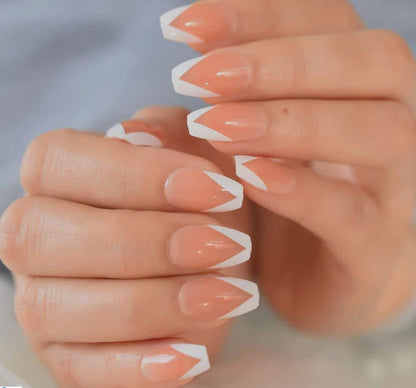 White French Tip Nails, Short Coffin