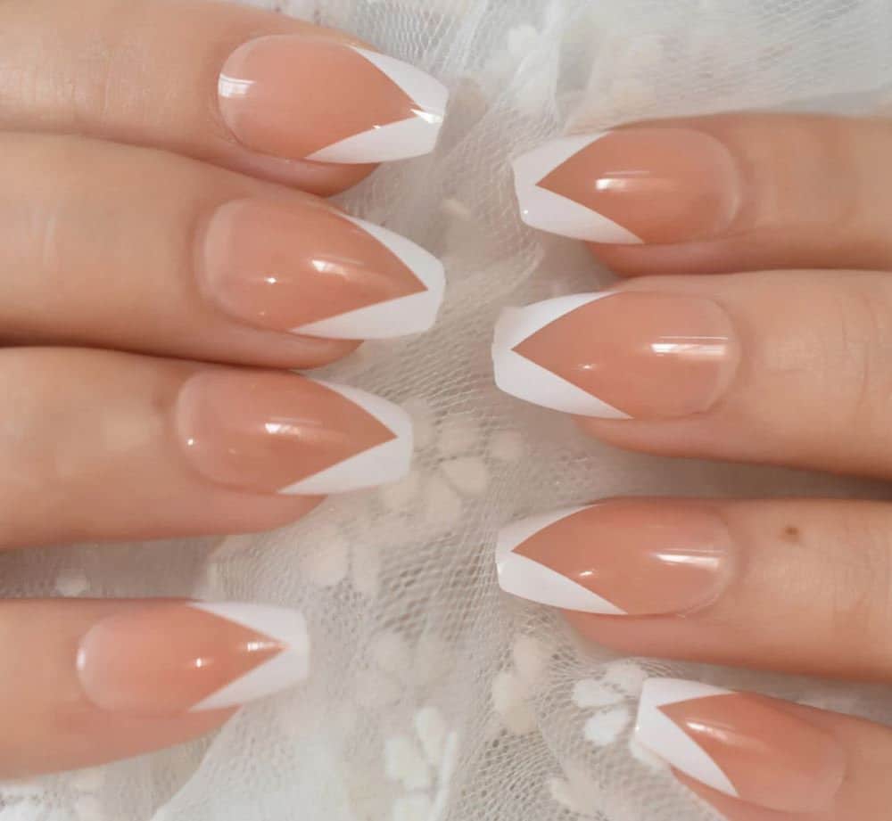 White French Tip Nails, Short Coffin