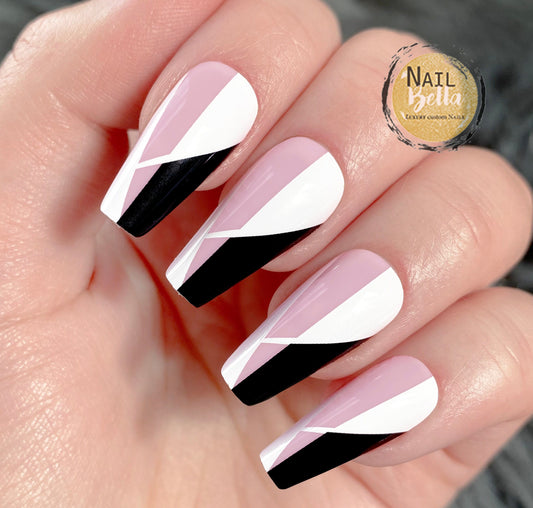 Coffin Nails  | Black and White Nails Coffin | Coffin Nails with Design | Fake Nails | Press On Nails | Stick On Nails | Glue On Nails