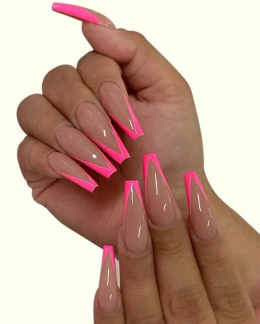 Pink French Tip V Shape Press on Nail / Ready to Ship / Fake Nails / False Nails / Glue On Nails / V Shape Press on Nail / Long Press ons