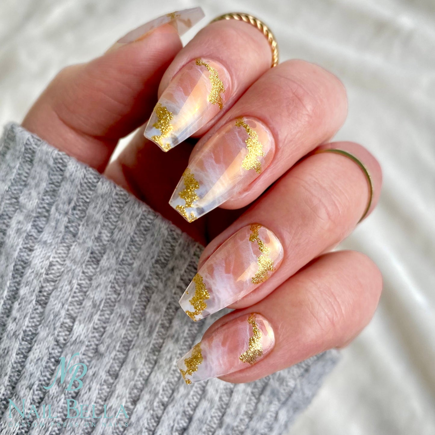 Nude Marble Press On Nails, 28 pcs, Mid Coffin Nails, Fake Nails, Glue On Nails, Press On, Nails with Designs, Coffin Nails, Stick On Nails