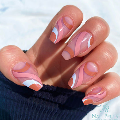 Brown Swirl Mid Coffin Press On Nails / 28 pcs Nails with Designs / Glue On Nails / Fake Nails/  Nail on Press Nail Short / Press on Nails