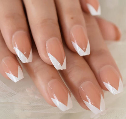 White French Tip Nails, Short Coffin