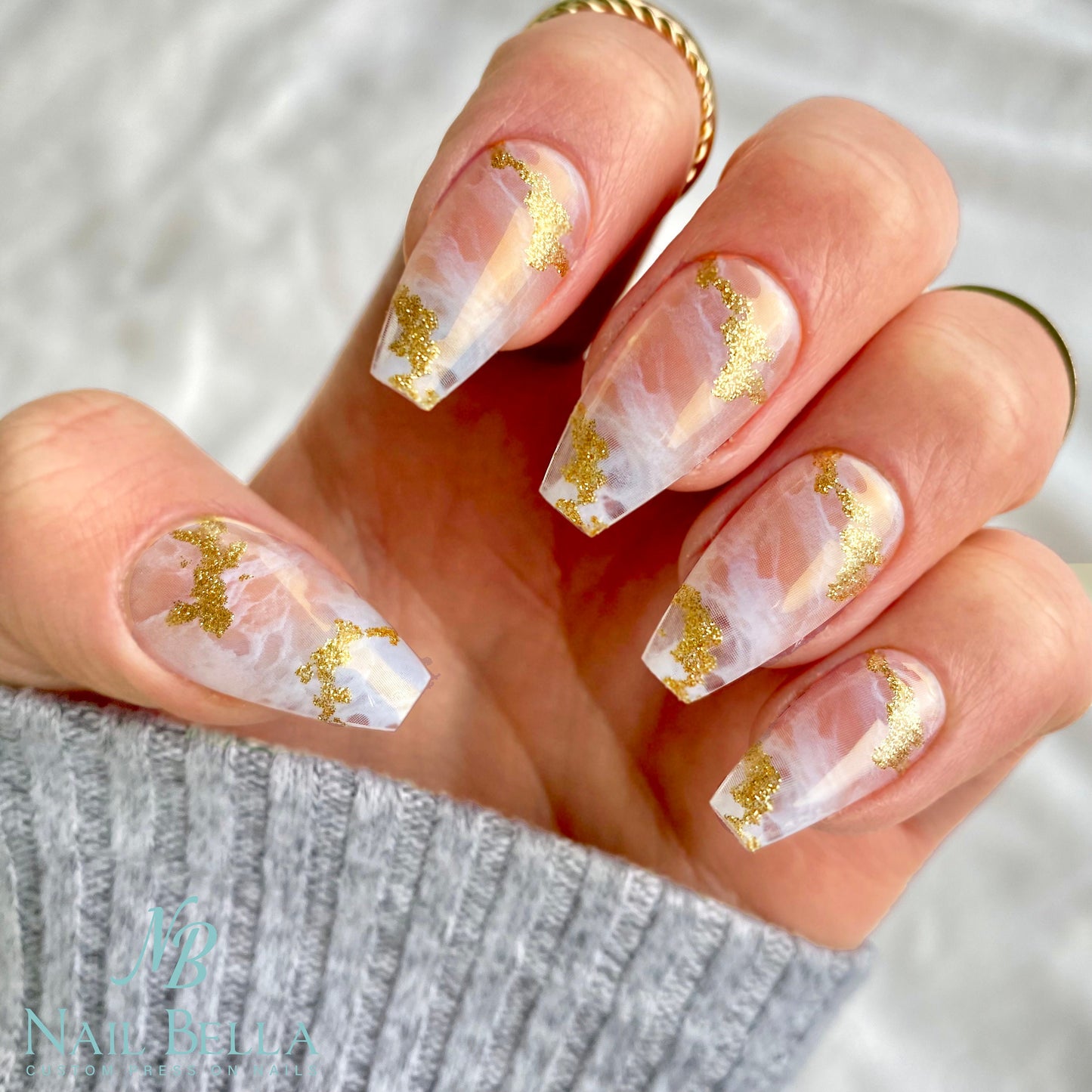 Nude Marble Press On Nails, 28 pcs, Mid Coffin Nails, Fake Nails, Glue On Nails, Press On, Nails with Designs, Coffin Nails, Stick On Nails