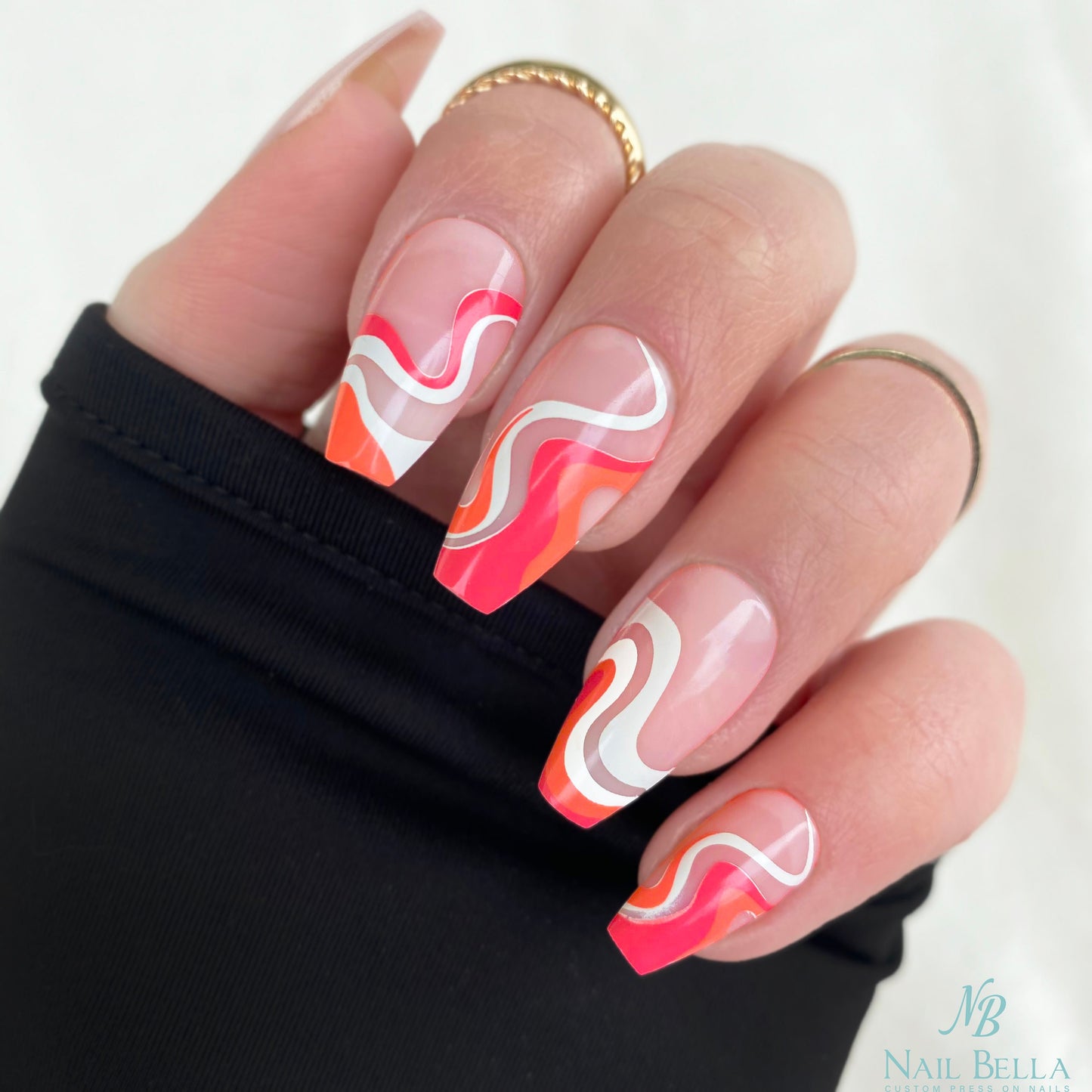 Pink Swirl Mid Coffin Press On Nails / 28 Nails with Designs / Fake Nails / Glue On Nails / Nail on Press Nail Short / Press on Nails Short