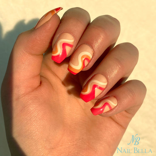 Short Coffin Pink Press on Nail | Pink Swirl Fake Nails | False Nails | Glue On Nails | Short Nails | Short Press on Nails