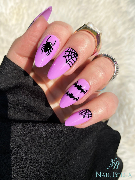Halloween Press on Nail | Fall Nails | Spider Fake Nails | Spooky False Nails | Glue On Nails | Bat Nails | Medium Almond Press on Nails
