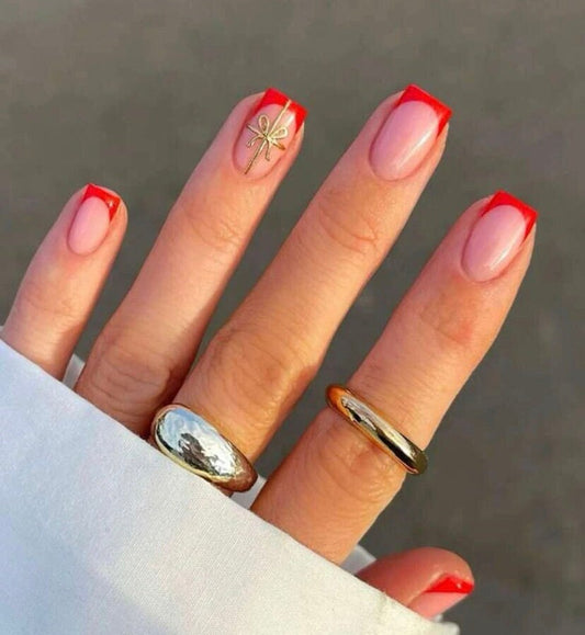 Red French Tip Press on Nails, Christmas Nails, Holiday Nails, Red Christmas Nails, Fake Nails, Glue On Nails, False Nails, Ready to Ship