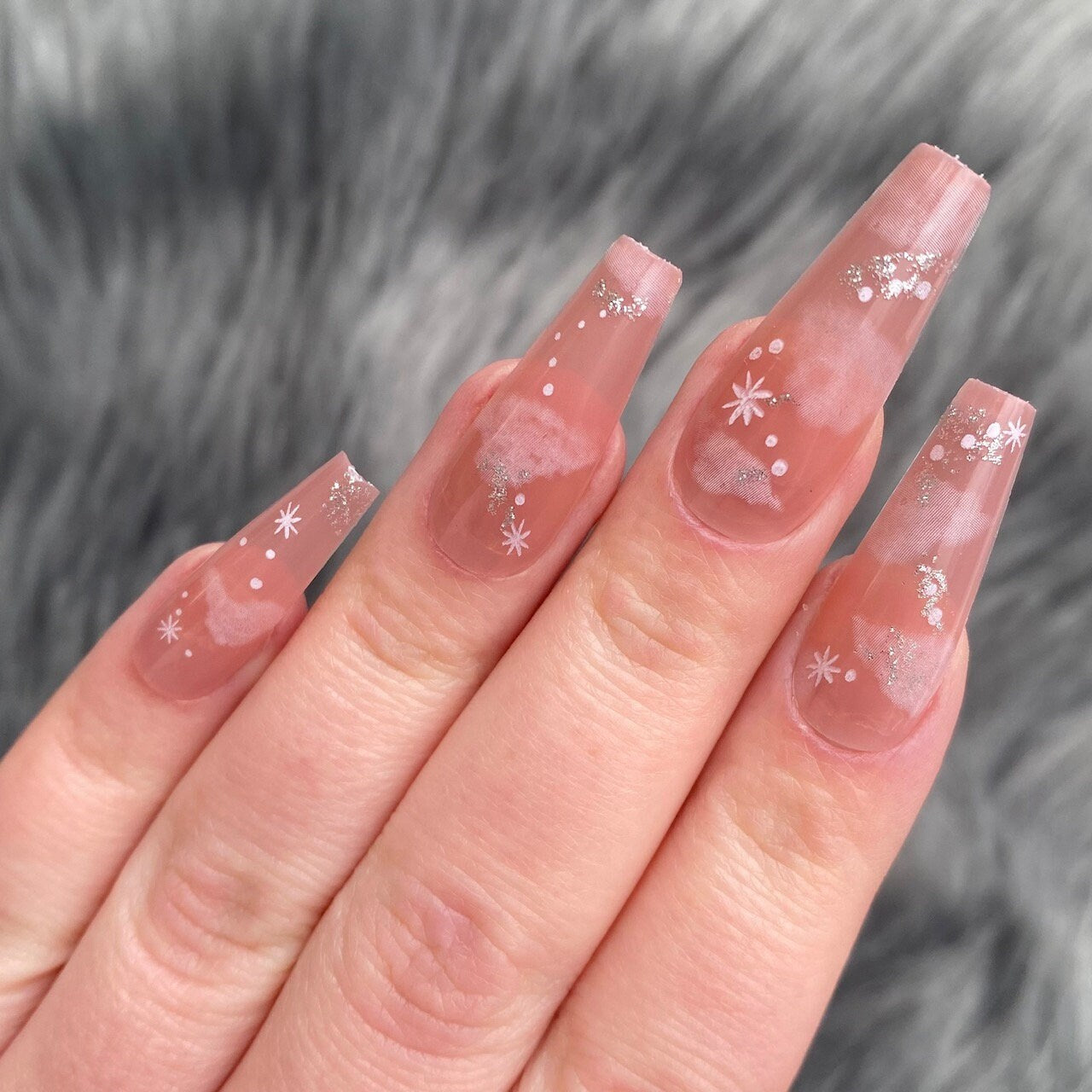 Nude Long Coffin Cloud Press on Nails | Long Coffin Press on nails | 20 Piece Nail Set | Fake False Nails Comes with Nail Glue Ready To Ship