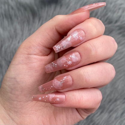 Nude Long Coffin Cloud Press on Nails | Long Coffin Press on nails | 20 Piece Nail Set | Fake False Nails Comes with Nail Glue Ready To Ship