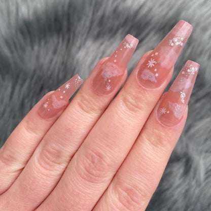 Nude Long Coffin Cloud Press on Nails | Long Coffin Press on nails | 20 Piece Nail Set | Fake False Nails Comes with Nail Glue Ready To Ship