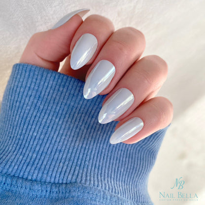 White Chrome Short Almond Press ons | Fake Nails | False Nails | Glue On Nails | White Nails | Short Press on Nails