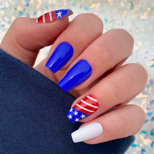 July Fourth Press on Nails | American Flag Press on Nails | Red white and Blue Fake Nails | False Nails | Glue On Nails | Flag Nails